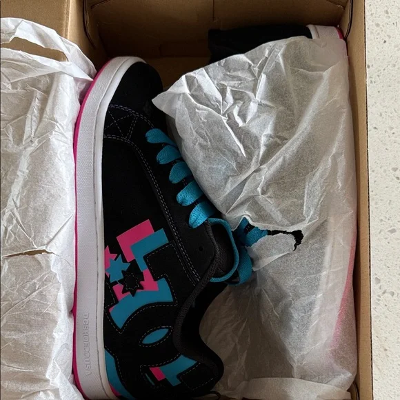 DC Black and Blue Sneakers with Pink Accents - Picture 2 of 5